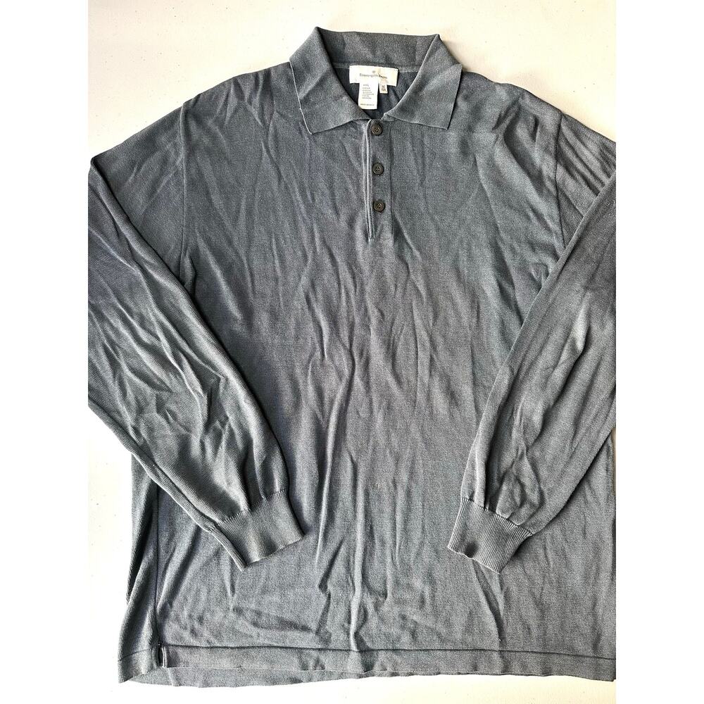 Ermenegildo Zegna Mens Long Sleeve Knit Polo Sweater Grey M Made in Italy